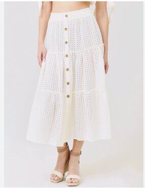 Eberjey Portola Nolita Skirt White Eyelet Cotton Midi M